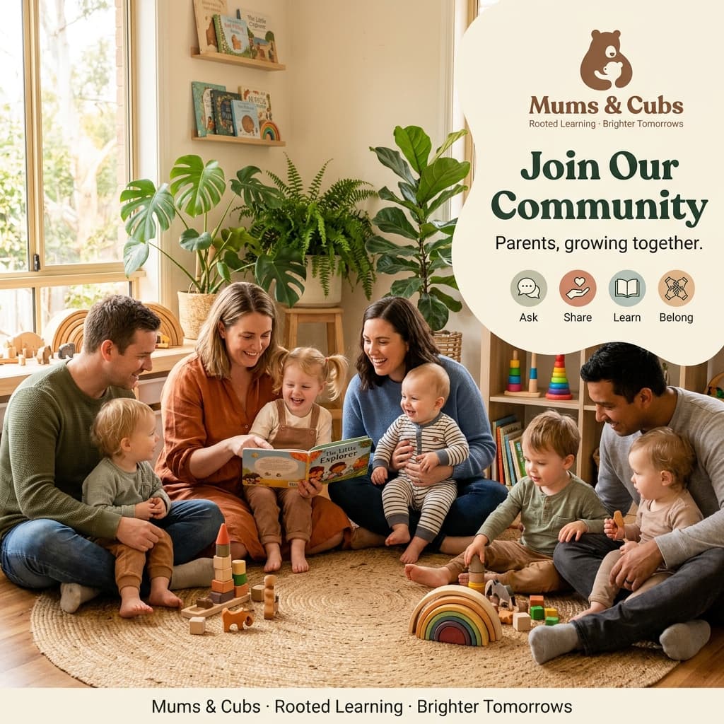 Parents and children sitting together on a rug, sharing a storybook.